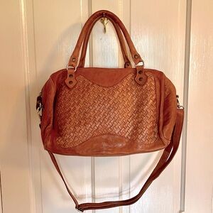 Langellotti genuine leather woven satchel crossbody bag